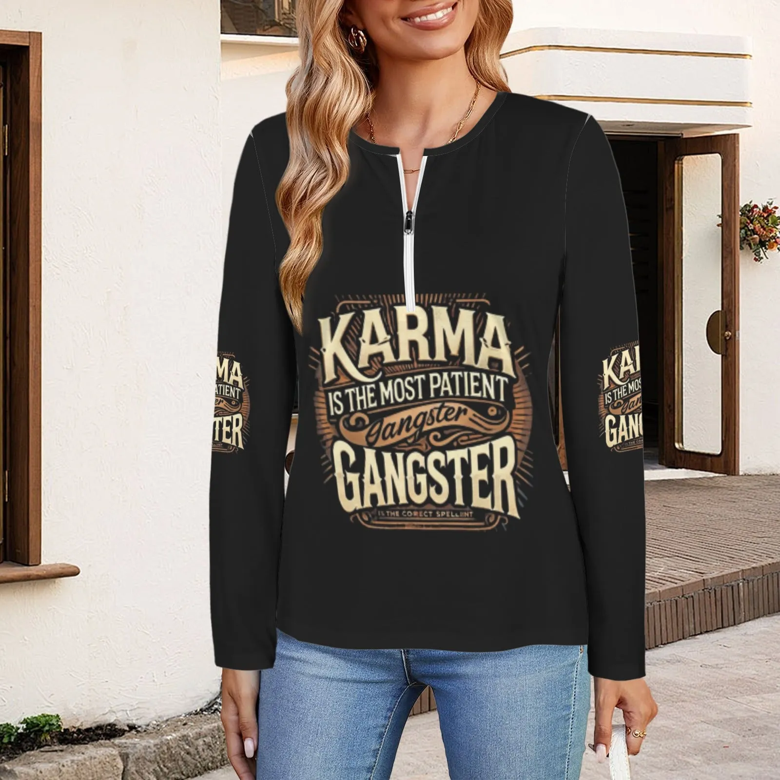 Women's Long Sleeve Zip Front T-Shirt