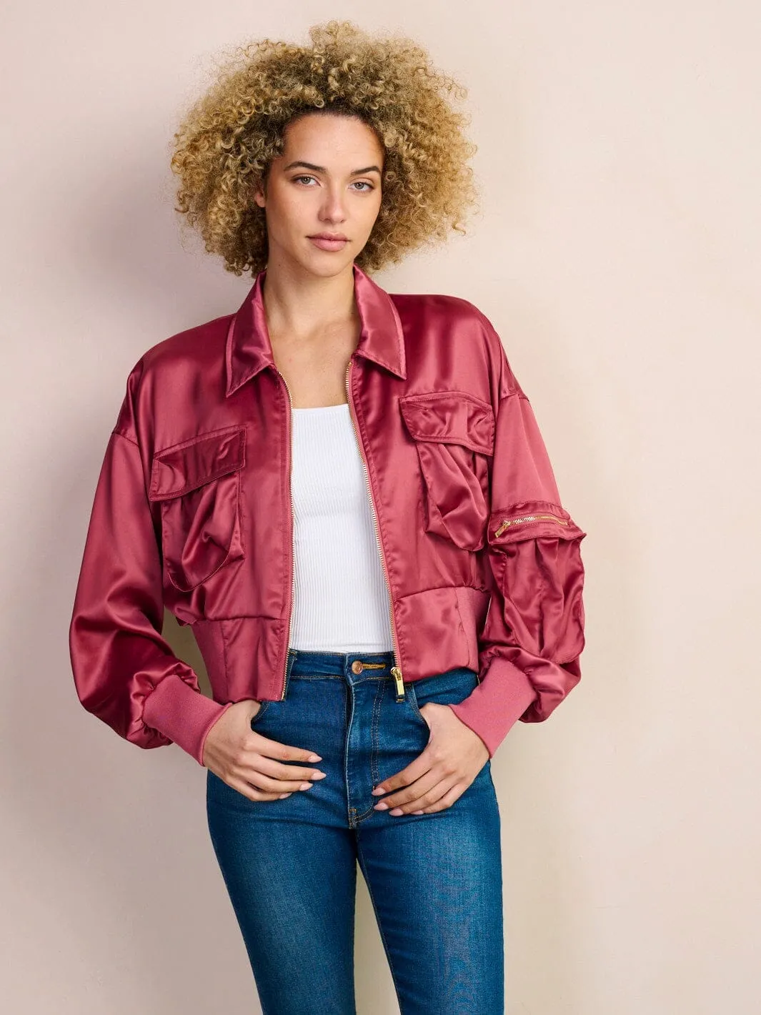 WOMEN'S LONG SLEEVE ZIP UP POCKETS JACKET