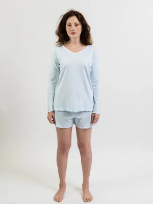 Women's Pima Long Sleeve Short Set | Lt Blue