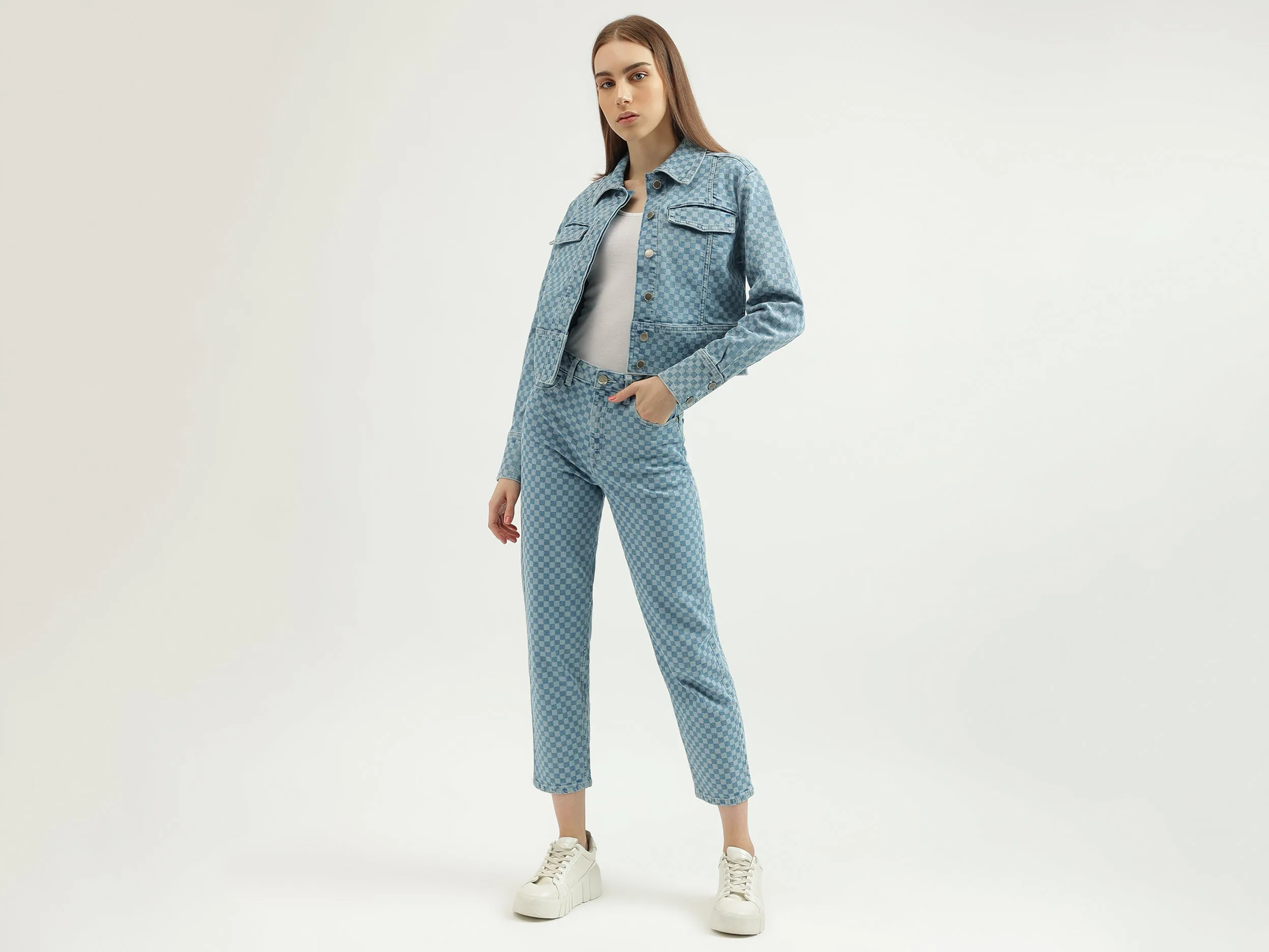 Women's Regular Fit Spread Collar Checked Jacket