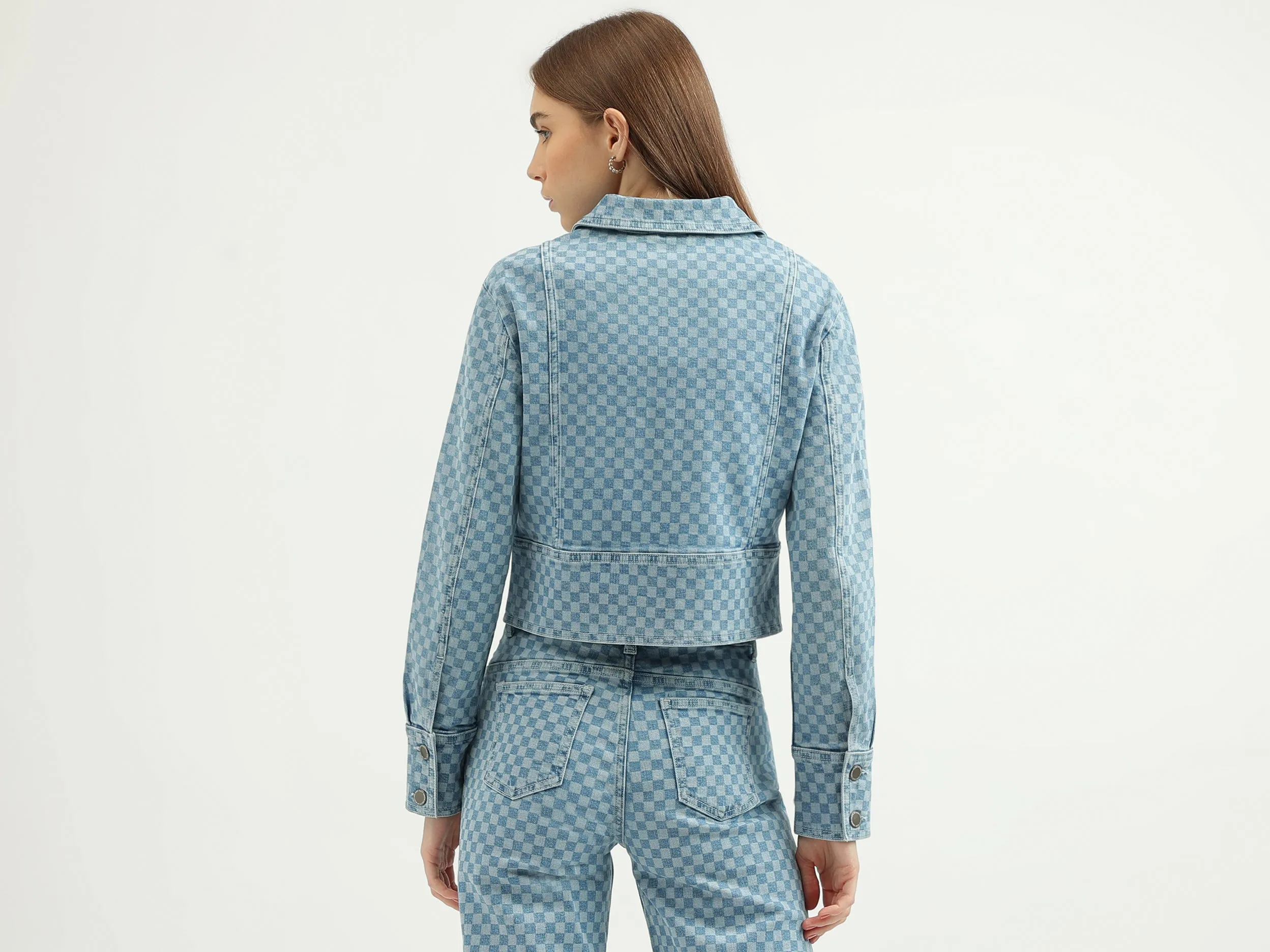 Women's Regular Fit Spread Collar Checked Jacket