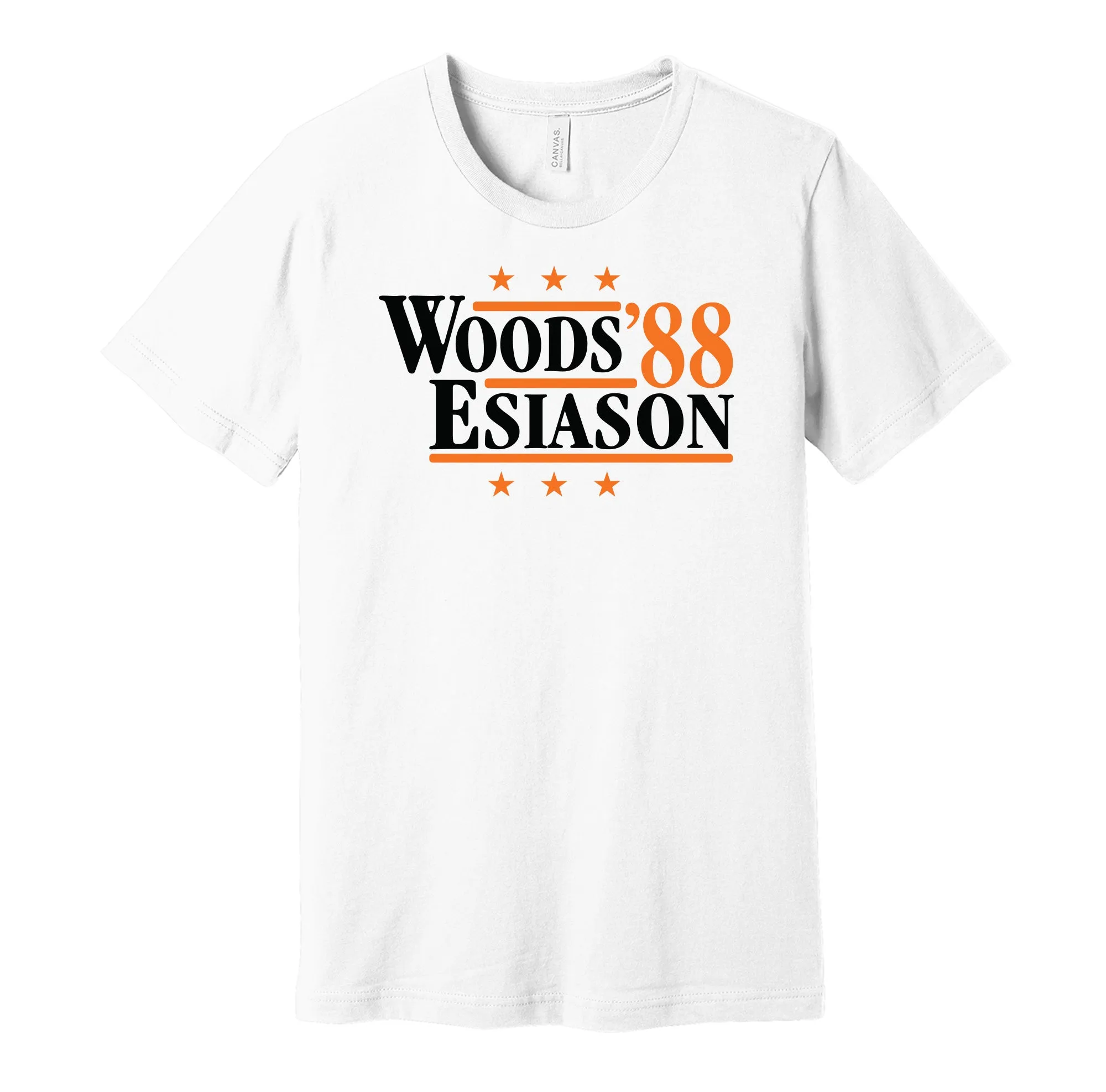 Woods & Esiason '88 - Cincinnati Bengals Legends Political Campaign Parody T-Shirt - Hyper Than Hype Shirts