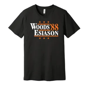 Woods & Esiason '88 - Cincinnati Bengals Legends Political Campaign Parody T-Shirt - Hyper Than Hype Shirts