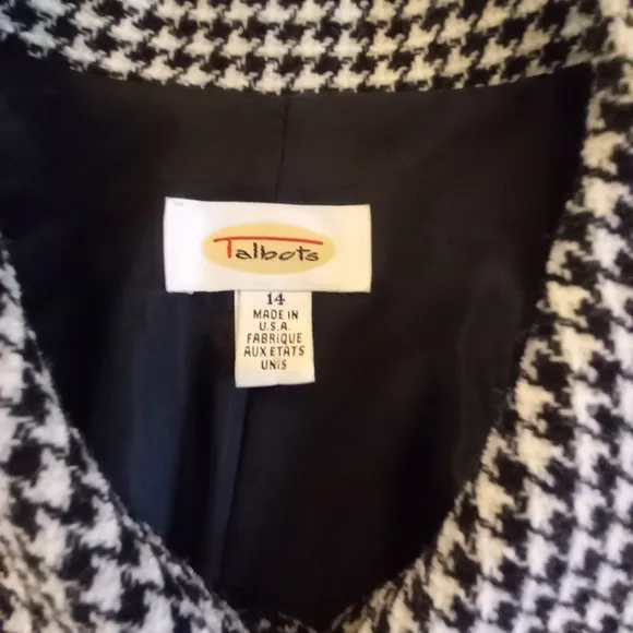 Wool Tweed Midi Skirt Suit Black and White Herringbone Check 12/14