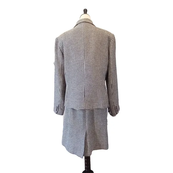 Wool Tweed Midi Skirt Suit Black and White Herringbone Check 12/14