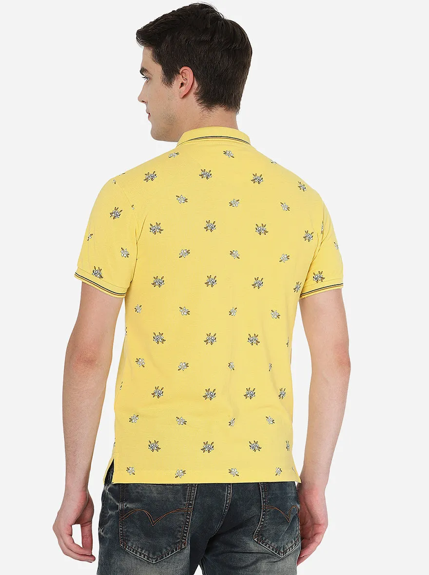 Yellow Printed Slim Fit Polo T-Shirt | Greenfibre