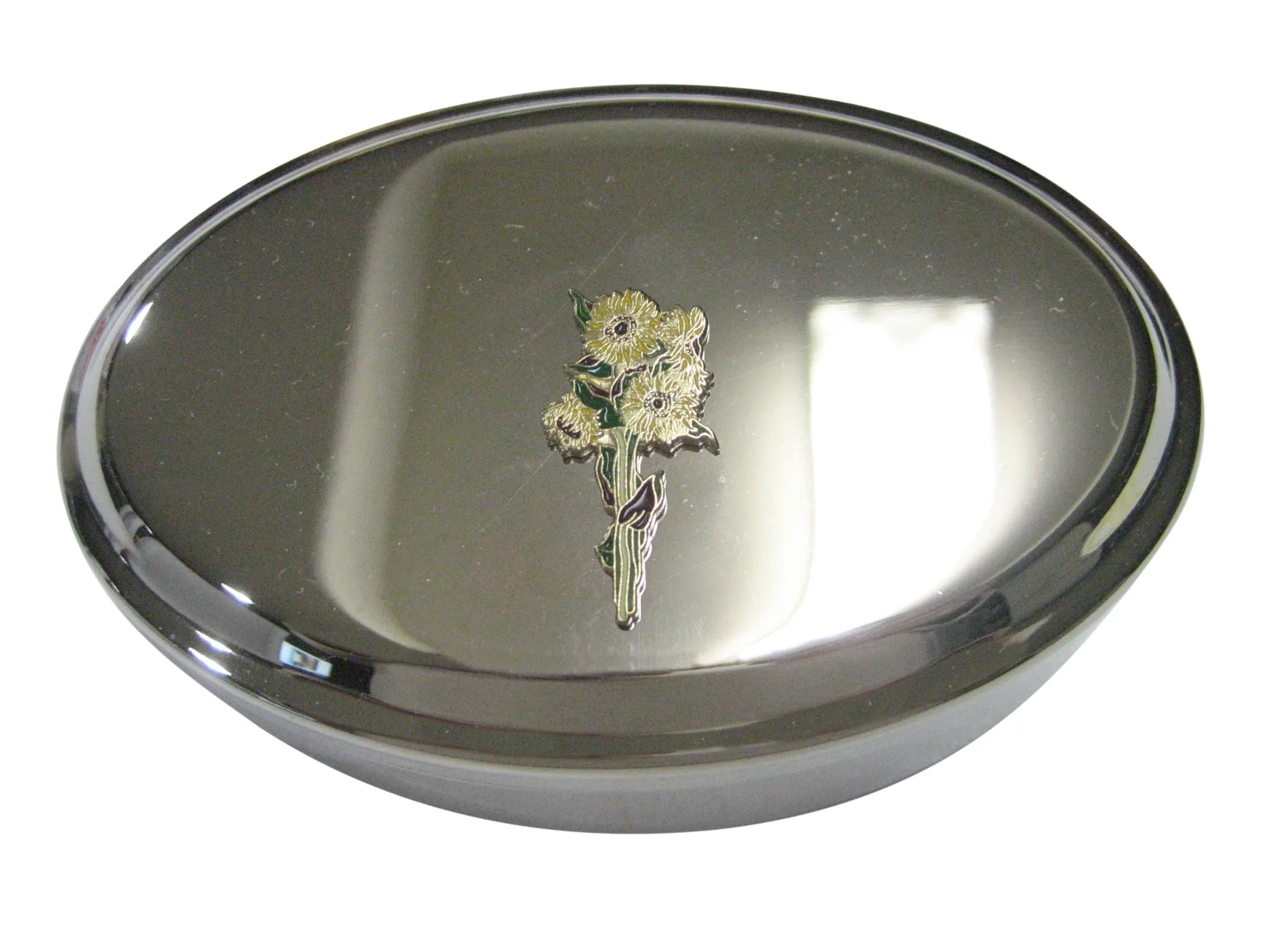 Yellow Toned Sunflower Oval Trinket Jewelry Box