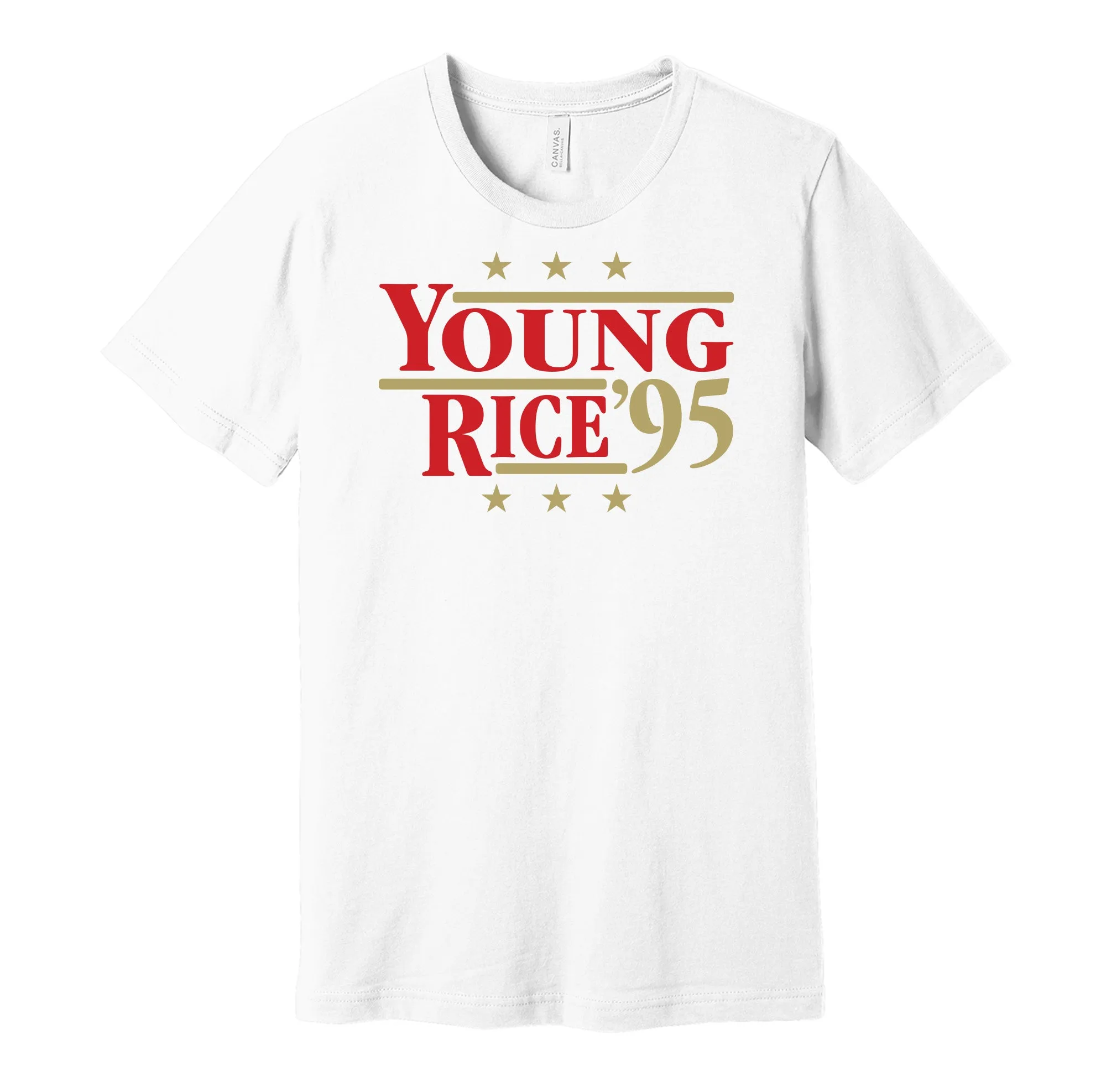 Young & Rice '95 - San Francisco 49ers Legends Political Campaign Parody T-Shirt - Hyper Than Hype Shirts