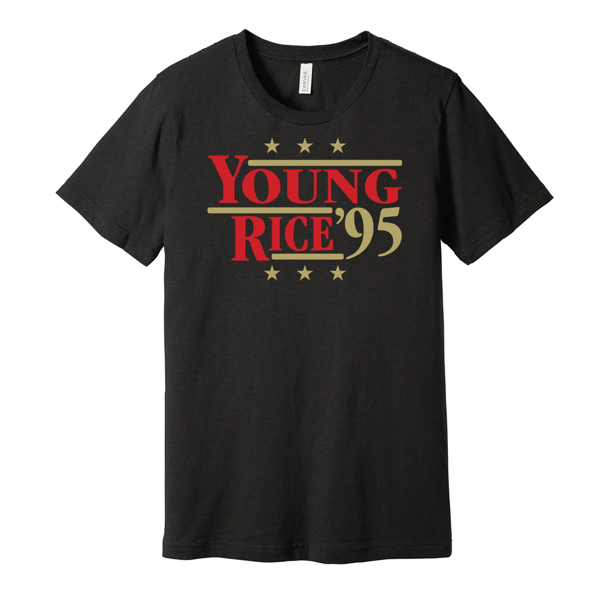 Young & Rice '95 - San Francisco 49ers Legends Political Campaign Parody T-Shirt - Hyper Than Hype Shirts