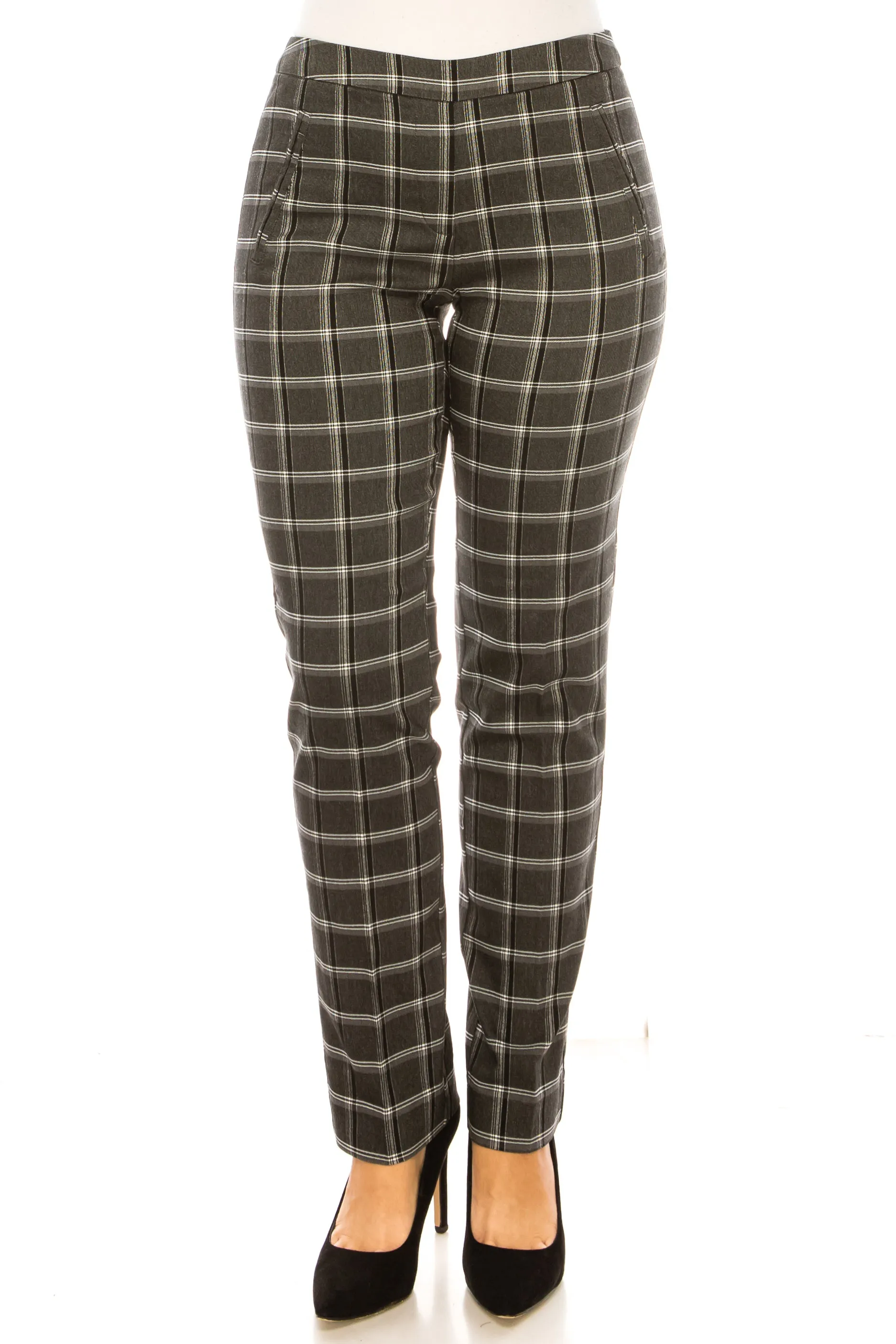 Zac & Rachel Plaid Print Pull-On Slim Leg Pants