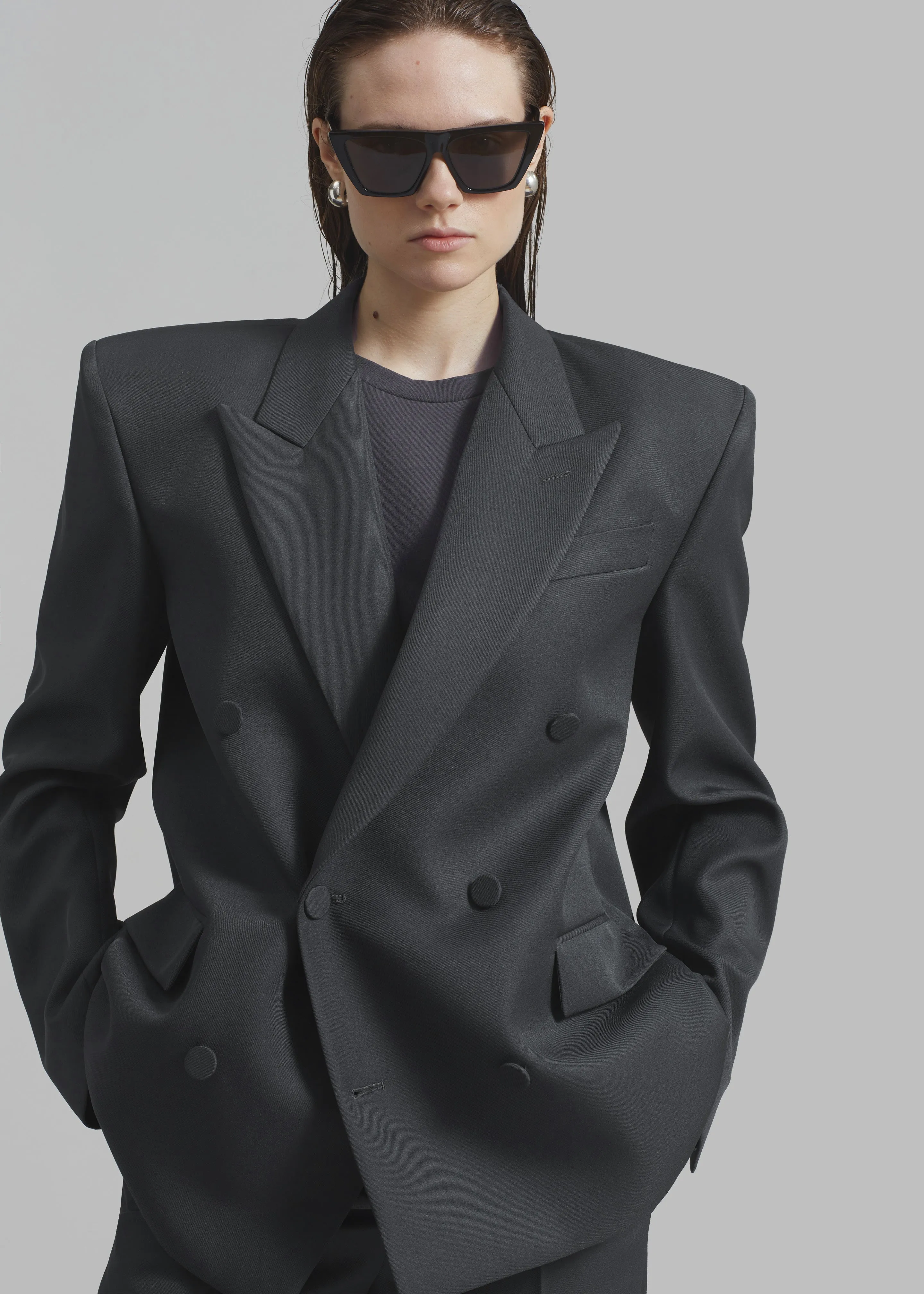 Zia Covered Buttons Blazer - Charcoal