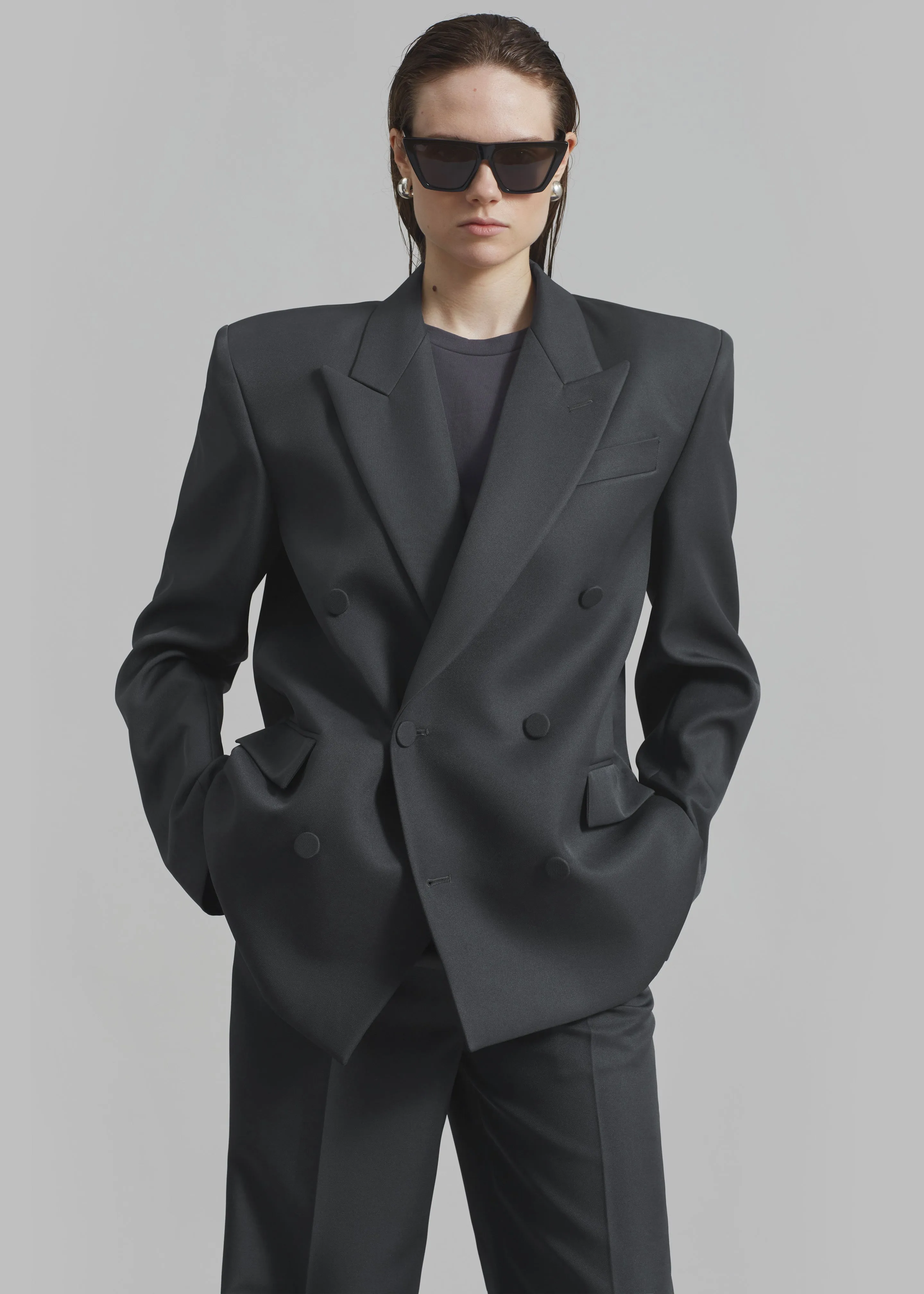 Zia Covered Buttons Blazer - Charcoal
