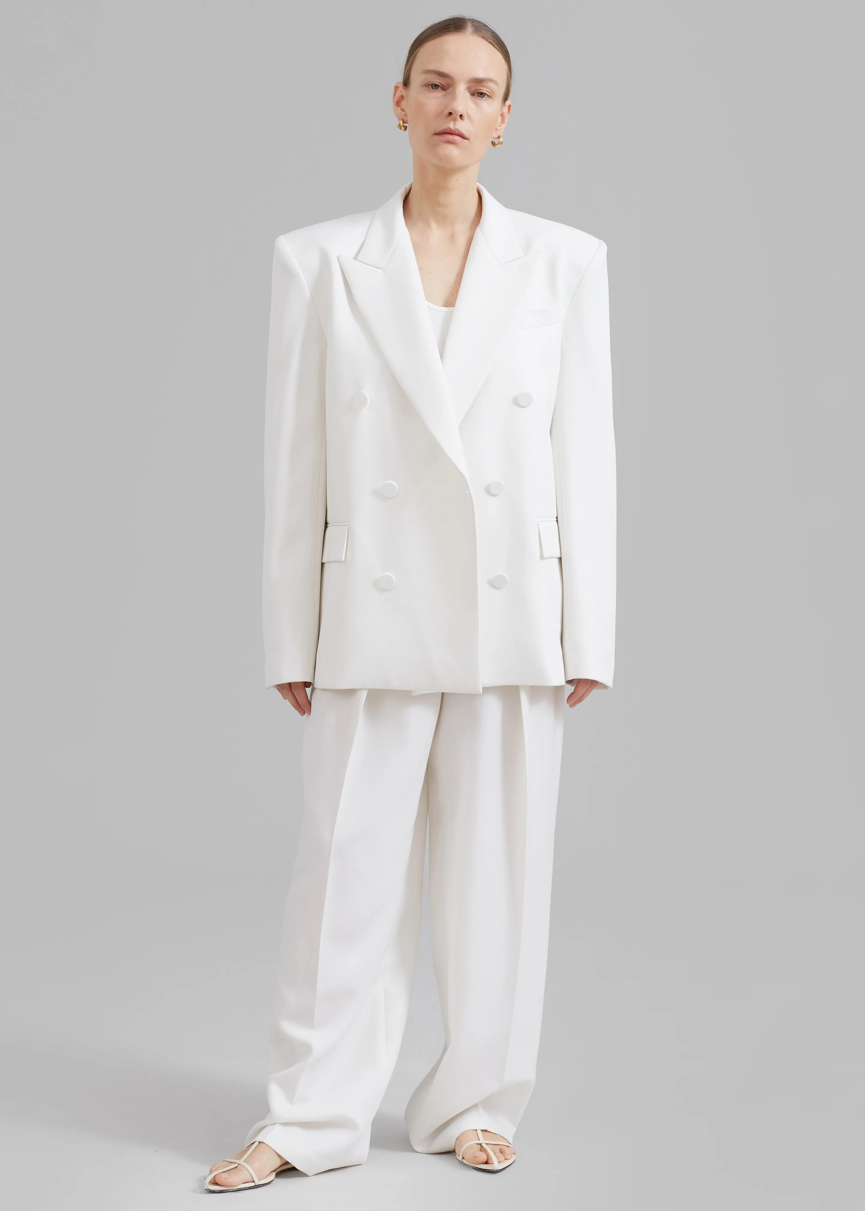 Zia Covered Buttons Blazer - White