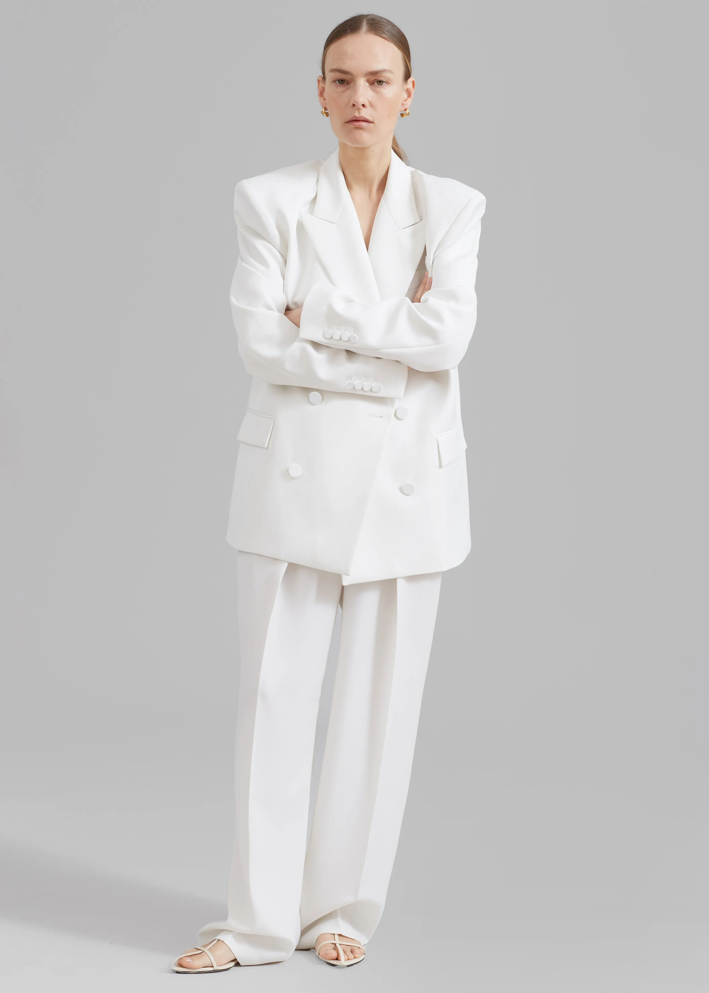Zia Covered Buttons Blazer - White